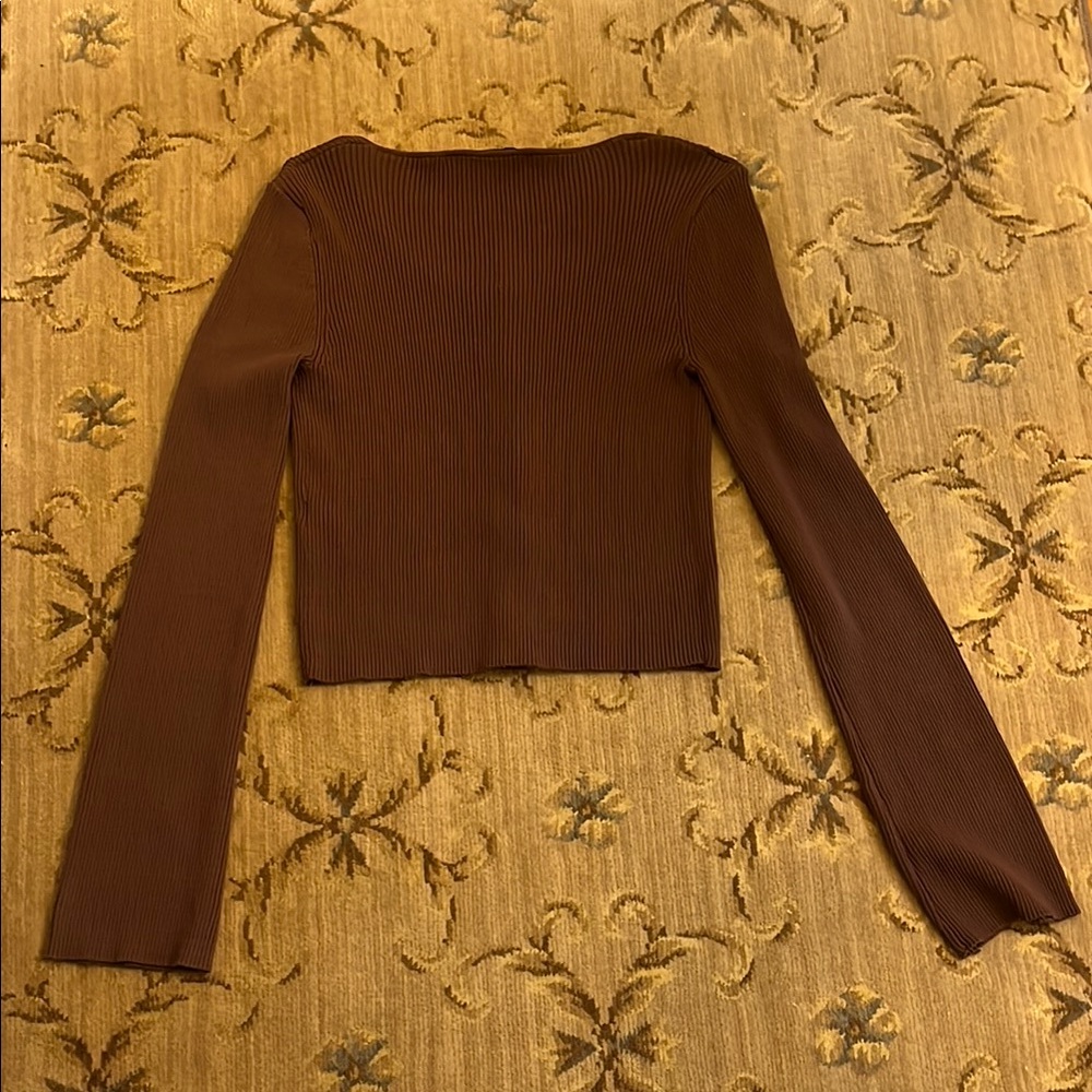 Zara Brown Ribbed Button-Up Top - Picture 2 of 3